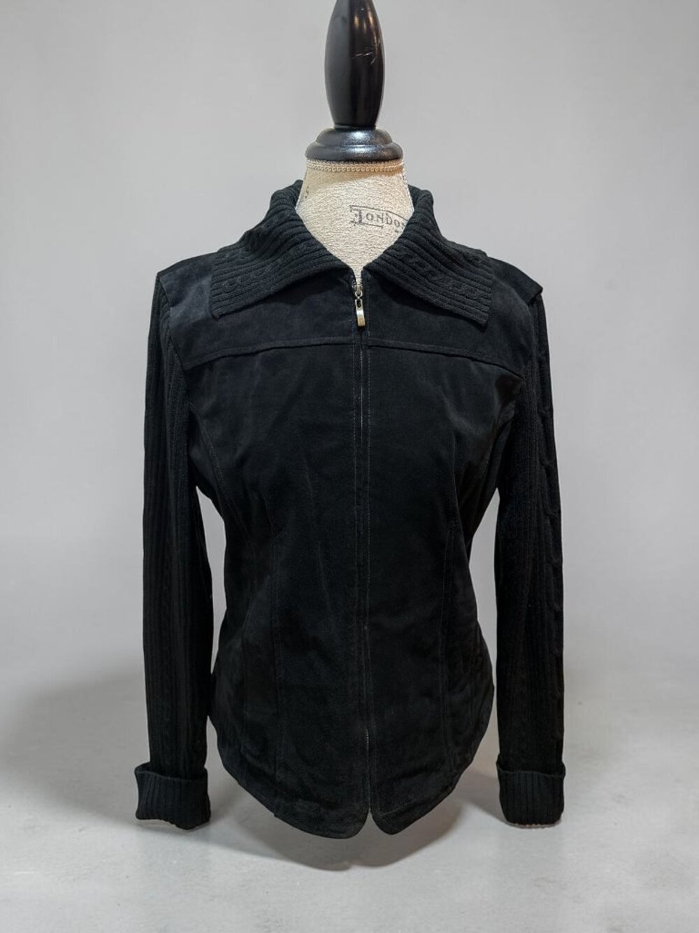 A.M.I. Sz. L Black Suede Leather & Knit Washable Jacket - Vintage
